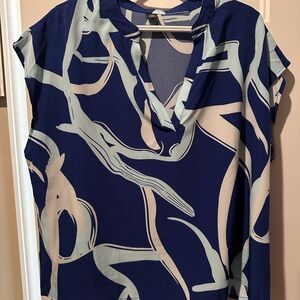 Abstract Print Navy and Cream Women's Top